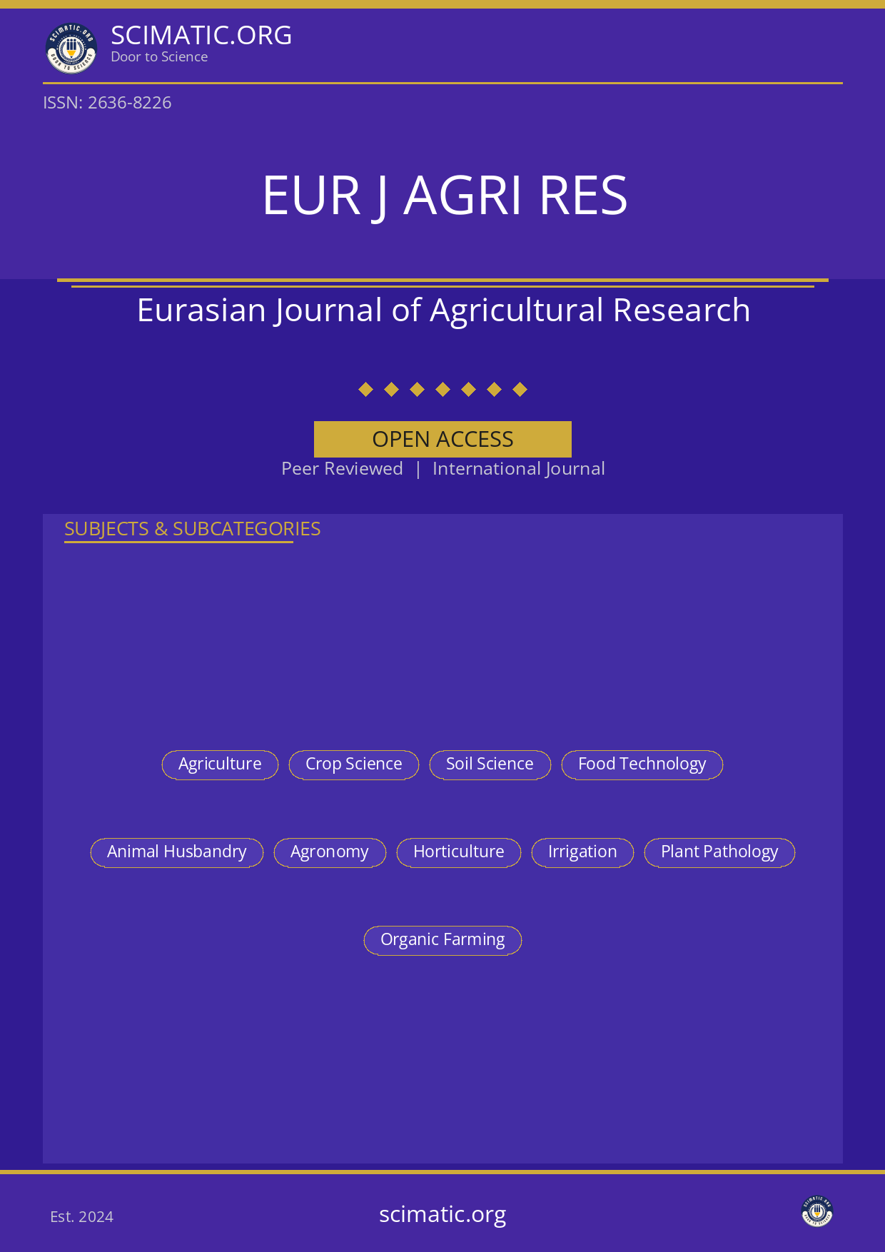 Eurasian Journal of Agricultural Research