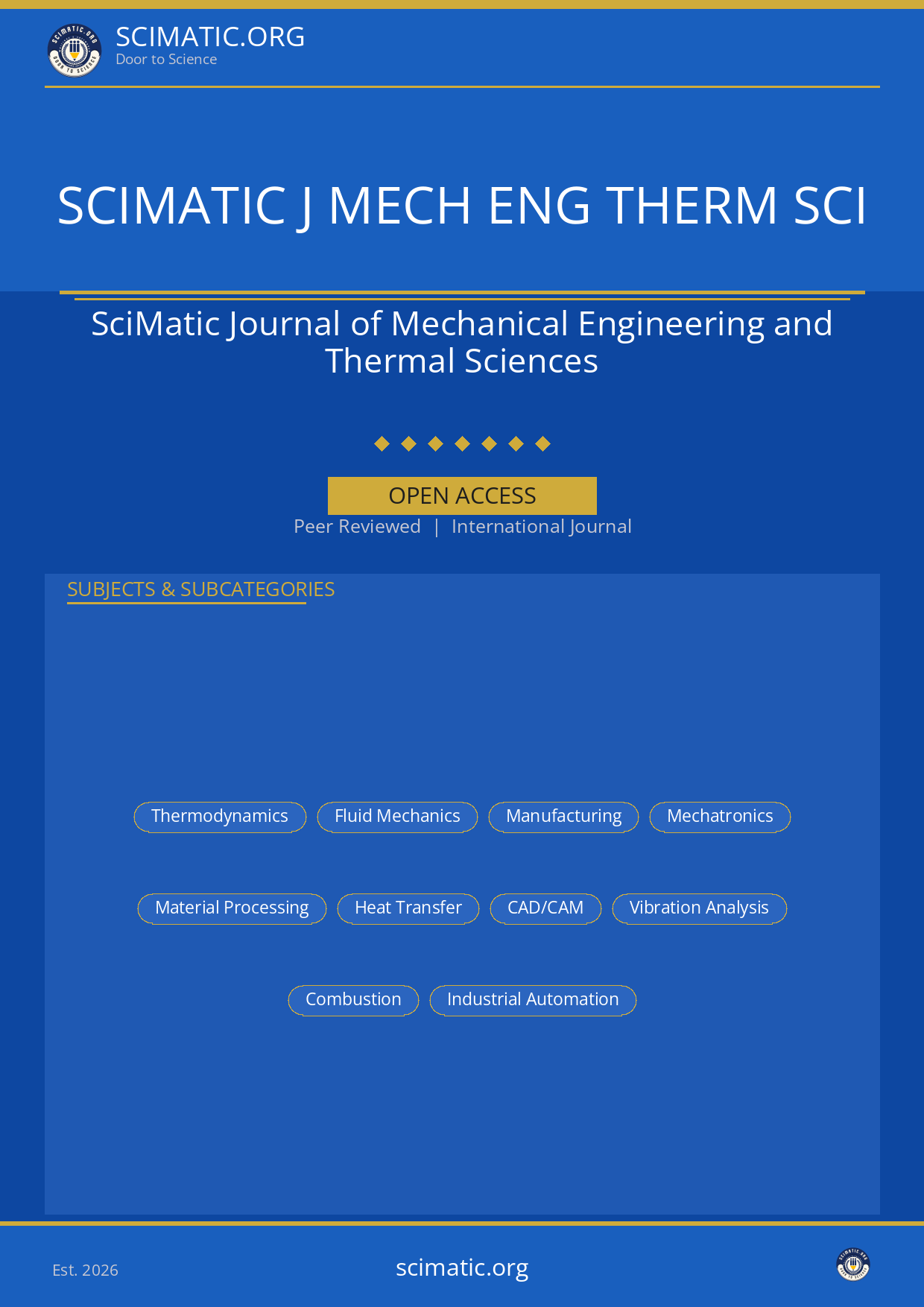SciMatic Journal of Mechanical Engineering and Thermal Sciences