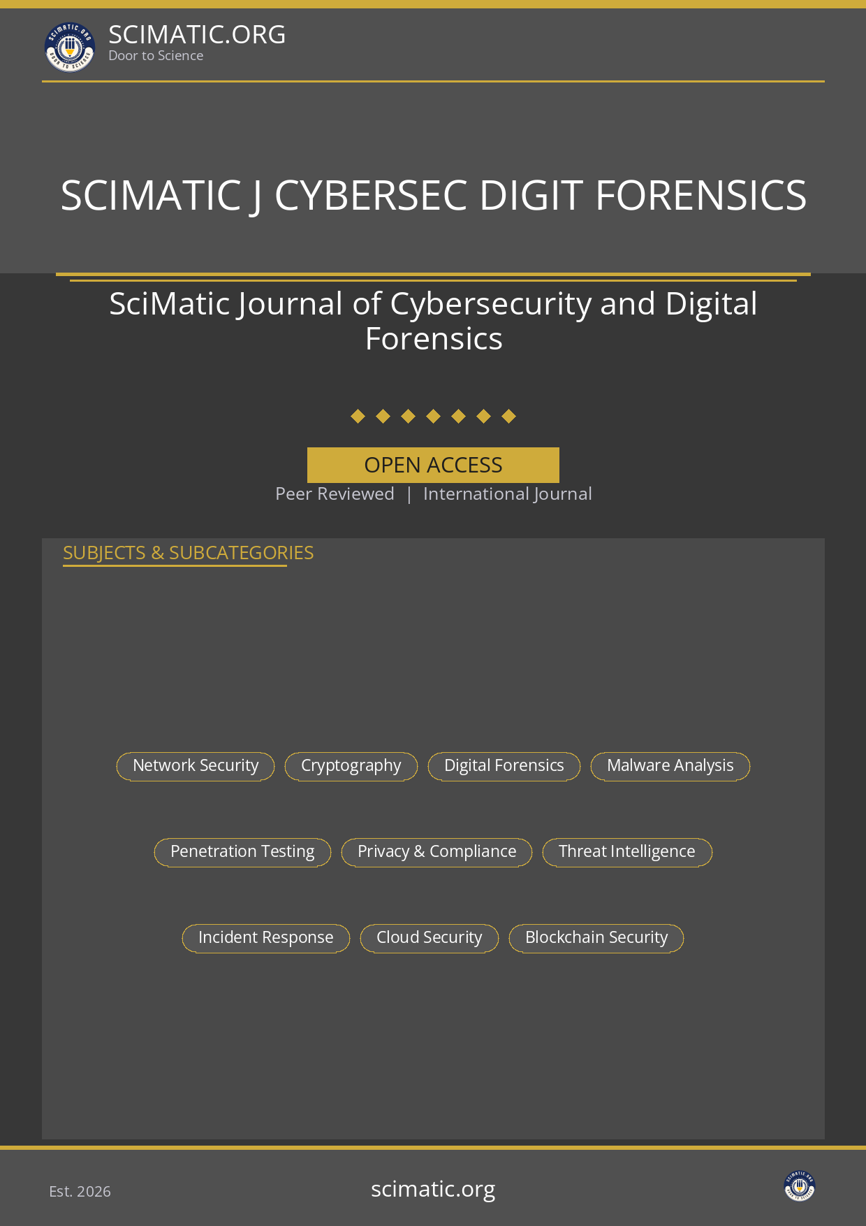 SciMatic Journal of Cybersecurity and Digital Forensics