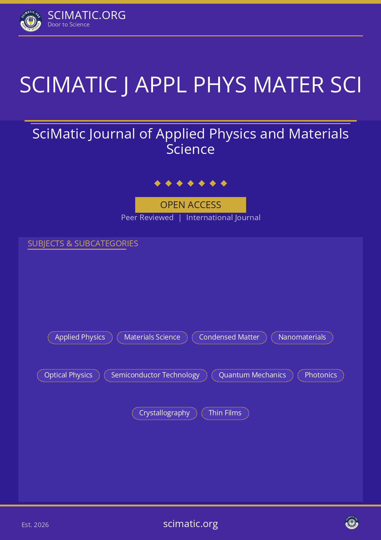 SciMatic Journal of Applied Physics and Materials Science