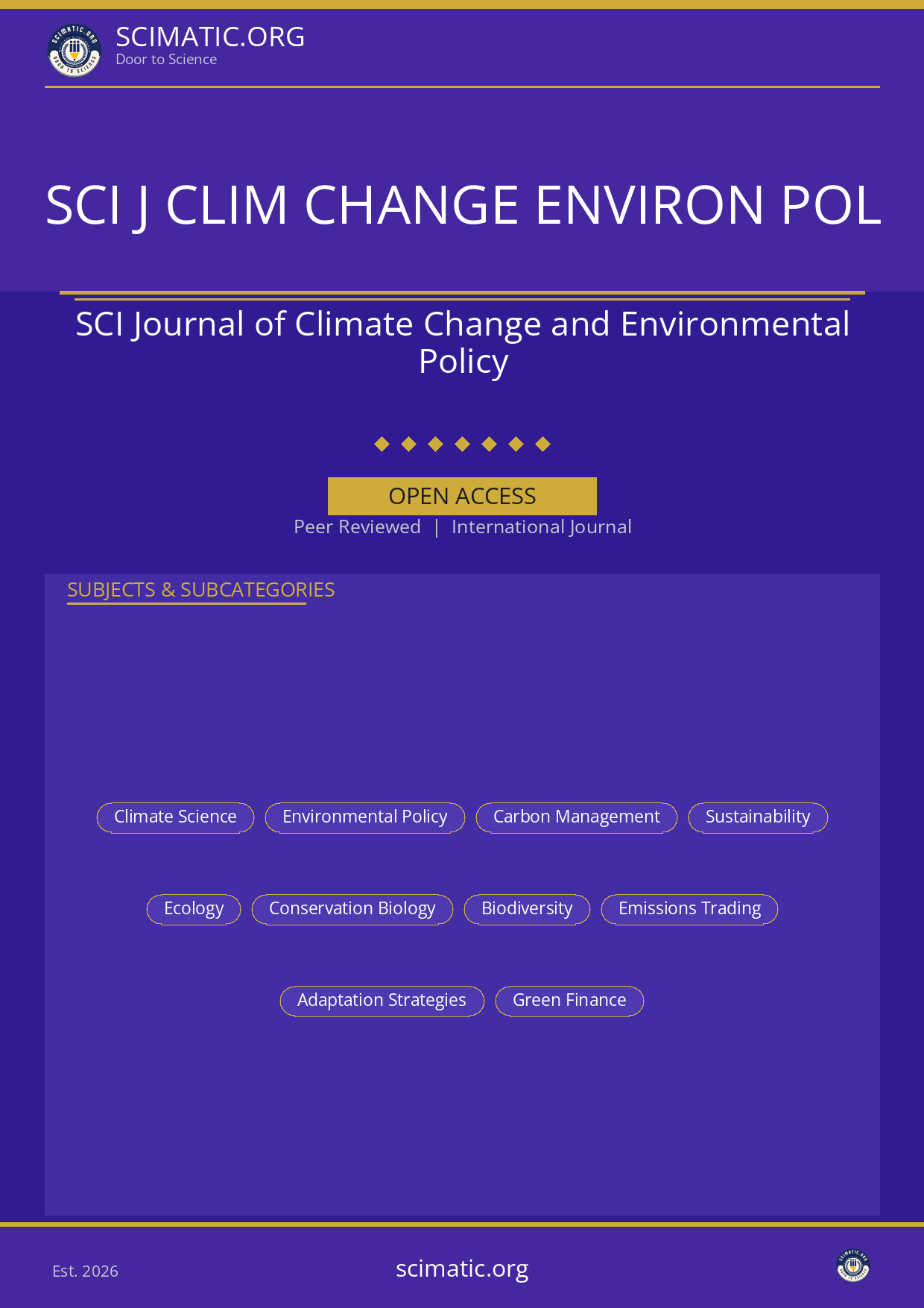 SCI Journal of Climate Change and Environmental Policy