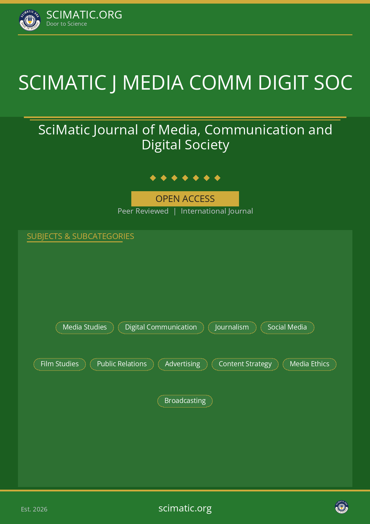 SciMatic Journal of Media, Communication and Digital Society
