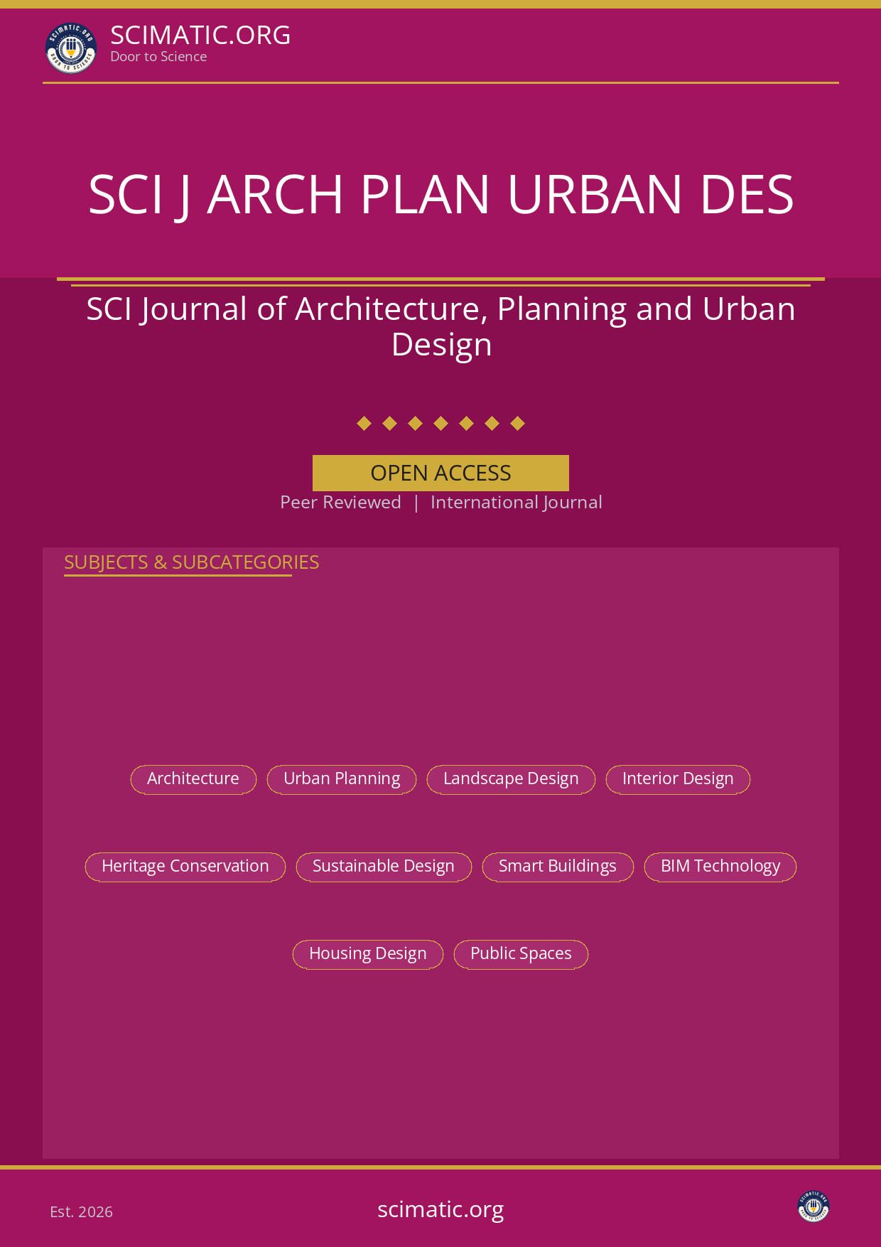 SCI Journal of Architecture, Planning and Urban Design